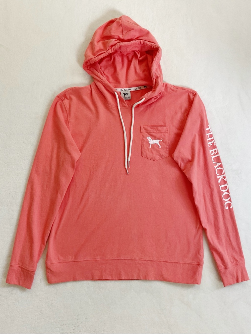 The Black Dog Coral Hooded Pocket Tee Long Sleeve Logo Shirt Small